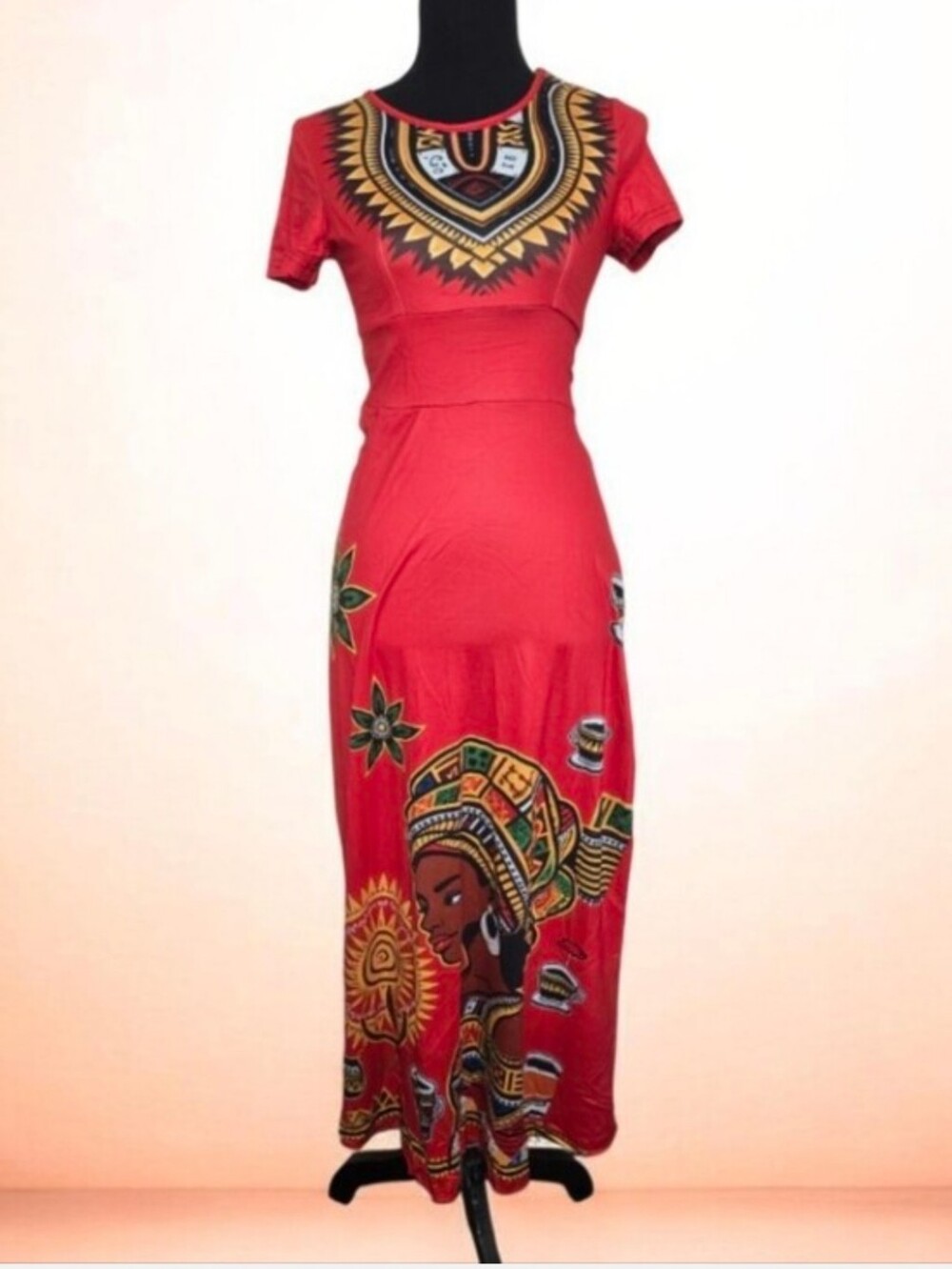 Red African Print Maxi Skirt - Bold Cultural Design